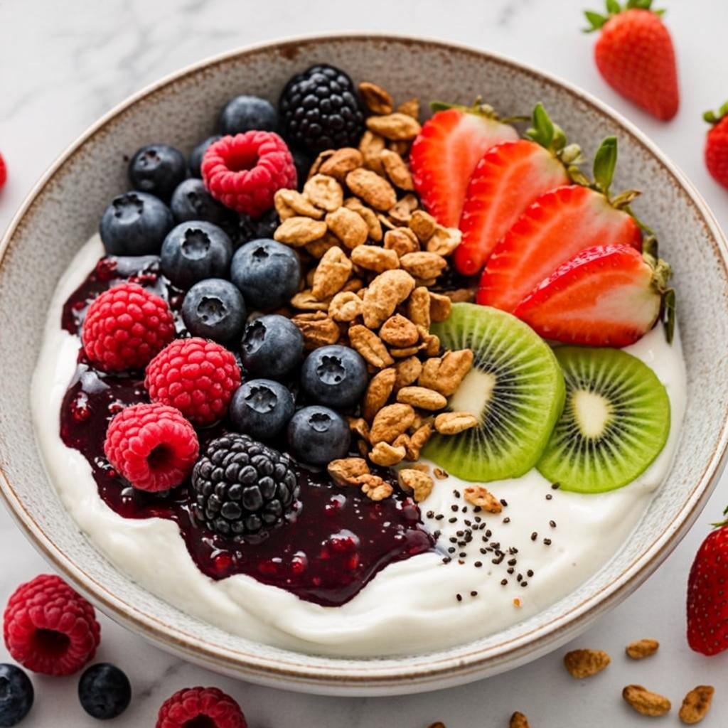 Greek Yogurt, Fruit and Berry Compote Granola